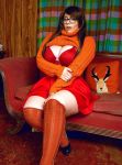  big_breasts bra cosplay glasses scooby-doo stockings thighs velma_dinkley 