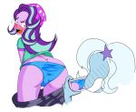  2_girls 2girls ass blue_panties blush embarrassed equestria_girls female female_only friendship_is_magic long_hair my_little_pony panties pants pants_down partially_clothed recording smartphone starlight_glimmer starlight_glimmer_(mlp) thigh_gap trixie trixie_(mlp) white_background 
