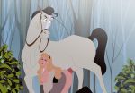  beastiality bent_over blonde_hair breasts clothed disney dress dress_lift exposed_breasts female female_human from_behind horse inusen male_horse princess_aurora samson_(sleeping_beauty) sex sleeping_beauty 