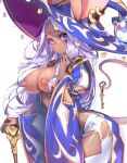  1girl 1girl 1girl animal_ears big_breasts blue_eyes breasts clothing glasses hat high_resolution hong_(white_spider) key large_filesize long_hair mouse_ears mouse_girl nipples original staff tail topless transparent_background white_hair witch_hat 