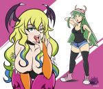  2_girls anime blonde_hair breasts capcom crossover green_hair large_breasts miss_kobayashi&#039;s_dragon_maid morrigan_aensland multiple_girls 