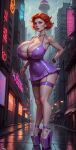  ai_generated ass big_ass big_breasts bimbo breasts chownyou clothed_female erect_nipples hanna-barbera high_heels hourglass_figure huge_breasts jane_jetson latex_clothing latex_dress mature mature_female mature_woman milf purple_high_heels red_hair redhead the_jetsons 