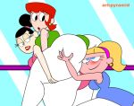  big_ass carrying dexter&#039;s_laboratory dexter&#039;s_mom embarrassed face_in_ass gif huge_ass legs_up ms._babcox ponytail pushing pyramid_(artist) sporting_goods_salesgirl yuri 