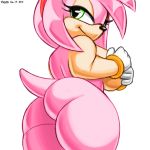  1girl amy_rose ass bedroom_eyes big_breasts flattest half-closed_eyes looking_at_viewer looking_back rear_view sega smile sonic_(series) thick_thighs voluptuous xylas 