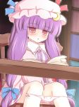  1girl blush book crescent female hat long_hair masturbation panties panty_pull patchouli_knowledge purple_hair ribbon ribbons ry side-tie_panties solo touhou underwear wet 