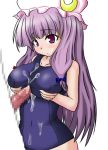  1girl breasts censored cum cum_on_body cum_on_breasts cum_on_upper_body facial haruto hat large_breasts long_hair one-piece_swimsuit paizuri paizuri_over_clothes patchouli_knowledge penis purple_eyes purple_hair ribbon ribbons school_swimsuit solo solo_focus swimsuit touhou tsukudani_shirou 