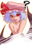  1girl ? blue_hair fangs female flat_chest hat noise nude red_eyes remilia_scarlet touhou wings 