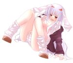  animal_ears arm_support blazer blue_hair blue_panties blush bottomless breasts bunny_ears dress_shirt female footwear full_body long_hair loose_socks masturbation no_pants open_clothes open_shirt panties red_eyes reisen_udongein_inaba shirt simple_background slippers socks solo striped striped_panties through_panties touhou underwear white_background 
