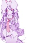  animal_ears blazer bottomless bow bow_panties bunny_ears dress_shirt female kurudaz long_hair monochrome necktie no_pants open_clothes open_shirt panties panty_pull reisen_udongein_inaba shirt solo spot_color thigh_gap thighs touhou underwear undressing very_long_hair white_background 