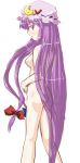  1girl crescent female hat highres ichigo_yu long_hair nude patchouli_knowledge purple_hair solo touhou very_long_hair 