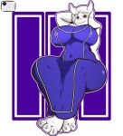  1girl 1girl 2016 anthro barefoot big_breasts boss_monster breasts caprine clothing fur furry goat high_res horn looking_at_viewer mammal mature_female milf parent smile strangeazian toriel undertale video_games white_fur 