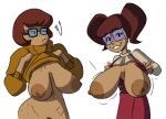  areola big_breasts bottomless breast_jiggle breasts_outside brown_hair exposed_breasts freckles frown glasses grumpy huge_areolae large_areolae long_breasts low_breasts madelyn_dinkley motion_lines nerd nipples ponytails pubic_hair sagging_breasts scooby-doo scribbles short_hair smile sweater_lift terrible_the_drawfag velma_dinkley zeigram 