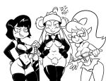  1girl 3_girls :p big_breasts breasts breasts_outside demon_girl demon_queenie female_only koala_princess leather leather_boots long_hair miniskirt miss_pastel monochrome ok_k.o.!:_let&#039;s_be_heroes panties pointy_ears pubic_hair short_hair terrible_the_drawfag thick thick_thighs tied_hair 