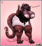 1girl absurd_res anthro areola bds_charmeleon big_breasts breasts cleavage clothed clothing dialogue dragon furry high_res huge_breasts mature_female nipple_slip original skarlett_cynder thick_thighs toe_claws