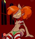1girl 2017 4_fingers anthro anthro_only bedroom_eyes breasts canine christmas clothed clothing digital_media_(artwork) fangs female_only fur furry ghoul_school hair half-closed_eyes high_res holidays leaning leaning_back legwear looking_at_viewer mammal mimic_(artist) mimicp nipples orange_hair panties portrait redhead scarf scooby-doo seductive slit_pupils small_breasts smile stockings striped_legwear tan_fur topless topless_anthro topless_female underwear were werewolf winnie_werewolf yellow_sclera