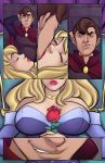blonde_hair breasts closed_eyes clothed comic disney dress kissing male/female prince_phillip princess_aurora r_ex sleeping_beauty
