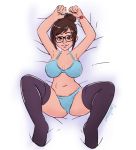  blizzard_entertainment cubedcoconut looking_at_viewer mei-ling_zhou mei_(overwatch) on_bed overwatch spread_legs stockings 