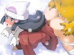  1boy 1girl ambiguous_penetration ass blue_eyes boris_(noborhys) cum cum_inside dawn dawn_(pokemon) female hikari_(pokemon) hypno interspecies male male/female nintendo outdoors outside panties_around_one_leg panties_down pokemon pokemon_(anime) pokemon_(game) pokemon_dppt snow 