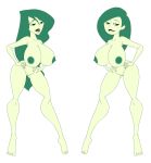  areolae big_breasts breasts commission disney dk female green_eyes green_hair green_skin kim_possible kimberly_ann_possible nipples nude pussy riffsandskulls shego yuri 