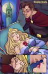 blonde_hair breasts closed_eyes clothed comic disney dress kissing male/female prince_phillip princess_aurora r_ex sleeping_beauty