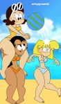  ball beach big_breasts carlota_casagrande carrying carrying_over_shoulder latina leg_grab lori_loud pyramid_(artist) swimsuit the_loud_house thicc_qt volleyball 