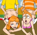  2_girls 2boys candace_flynn doggy_position from_behind hair_pull morty_smith multiple_girls no_panties pants pants_down partially_clothed phineas_and_ferb phineas_flynn rick_and_morty sex skirt skirt_down summer_smith 
