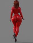 3d animated animated_gif ass bubble_butt catwalk gif latex rear_view red_hair red_latex strut walking