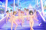  1girl 6+girls areola castle cleft_of_venus groin hagikora high_resolution idolmaster innie looking_at_viewer multiple_girls nipples nude nude_filter paipan pussy stairs standing third-party_edit uncensored uncensored_vagina 