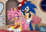 1boy 1girl ahegao amy_rose areola bed bedroom blue_eyes bracelet breasts cappy cosplay crossover doggy_position drawer erect_nipples eyelashes gloves green_eyes grin hairband hedgehog male/female mario mario_(series) mirror moustache nude possession quills raianonzika_(artist) red_eyes sega sonamy sonic_the_hedgehog super_mario_odyssey window 