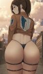  1girl 2021 alternate_version_available artist_signature ass ass_focus ass_shot attack_on_titan big_ass black_panties black_thong blush brown_eyes brown_hair bubble_butt cityscape clothed clothed_female dat_ass female_focus female_only high_res hips huge_ass jacket long_hair looking_at_viewer looking_back looking_over_shoulder no_pants panties patreon patreon_paid patreon_reward ponytail sasha_braus shexyo shingeki_no_kyojin slim_waist smile thick_thighs thigh_gap thighs thong wide_hips 
