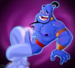  1boy abs aladdin_(series) beard blue_skin bulge bulge_under_clothes disney erect_penis erection erection_under_clothes genie_(aladdin) male muscle muscles muscular smile 