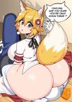  1boy 1girl aged_up alternate_breast_size animal_ears artist_self-insert ass big_breasts blonde_hair bottomless breasts english_text faceless faceless_male fox_ears fox_girl fox_tail hetero high_res huge_ass igxxiii looking_back senko_(sewayaki_kitsune_no_senko-san) sewayaki_kitsune_no_senko-san short_hair shortstack signature sitting_on_face solo_focus stockings sweat tail thick_thighs thighs white_thighhighs yellow_eyes 