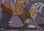  2018 all_fours anthro bottomless brothers closed_eyes clothed clothing comic cum cum_in_mouth cum_in_orifice cum_inflation cum_swallow deepthroat dragon english_text erection excessive_cum fellatio fin grey_balls grey_penis head_fin horn huge_testicles hyper hyper_penis hyper_testicles incest inflation kneel large_penis large_testicles male male/male naughtymorg oral penis sex sibling swallowing testicles text 