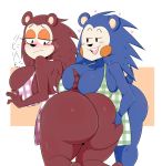 1girl 2018 animal_crossing anthro apron ass big_ass big_breasts blush breasts bubble_ass bubble_butt butt_grab clothing duo furry hand_on_butt hedgehog high_res huge_ass huge_breasts jinu mabel_able mammal naked_apron nintendo sable_able sexy sexy_ass sexy_body sexy_breasts sibling side_boob sisters smelly_ass thick_thighs video_games wide_hips
