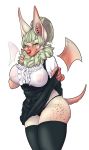 anthro bat breasts clothing eye_contact fruit_bat_(species) furry green_eyes hair invalid_color legwear long_hair mammal neck_tuft panties pastel shirt squish stockings strawberrycucumber thick_thighs translucent underwear voluptuous wings