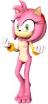  1girl 3d 3d_(artwork) 5_fingers amy_rose anthro barefoot black_nose breasts eyelashes feet fingers gloves green_eyes hair headband hedgehog navel nipples nude pink_body pink_hair png pussy rarequinez sega small_breasts sonic_the_hedgehog_(series) standing tan_body 