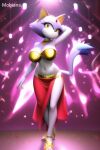  1girl ai_generated amber_eyes anthro belly_dancer belly_dancer_outfit big_breasts blaze_the_cat breasts cat cat_ears cat_tail cleavage domestic_cat feline felis forehead_jewel furry harem_girl harem_outfit huge_breasts looking_at_viewer mammal mobians.ai navel purple_fur sandals sarong sega sonic_the_hedgehog_(series) white_fur 