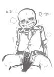 animated_skeleton artist_request black_and_white blush disembodied_hand drooling formal_clothes formal_wear groping hand legs_apart looking_down moaning monochrome monster sans sans_(undertale) sitting skeleton solo_focus sweat text touching_crotch unbuckled_belt undead undertale undertale_(series) unzipped unzipped_pants