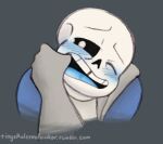 1boy 2016 2d 2d_(artwork) animated_skeleton blue_blush blue_jacket blue_tongue blush clothed dark_background digital_media_(artwork) disembodied_hand grabbing_mouth hand jacket male male_focus monster mouth_held_open one_eye_closed sans sans_(undertale) simple_background skeleton solid_color_background solo_focus tears tinyskeletonfucker tongue tumblr tumblr_username undead undertale undertale_(series) upper_body video_game_character video_games