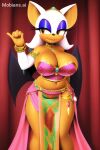  1girl ai_generated anthro bat bat_ears bat_girl bat_wings belly_dancer belly_dancer_outfit breasts brown_eyes cleavage collar detached_sleeves furry harem_girl harem_outfit huge_breasts loincloth mobians.ai rouge_the_bat sega sonic_the_hedgehog_(series) voluptuous 