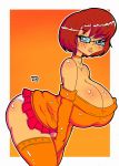  ass glasses huge_breasts innocenttazlet miniskirt panties scooby-doo stockings sweater velma_dinkley 