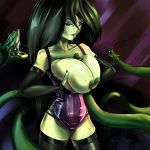  corset holding_breasts huge_breasts kim_possible nipples paizuri shego stockings thighs 