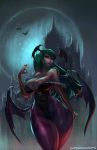  1girl 1girl big_breasts breasts cameltoe capcom cleavage clothed_navel cutesexyrobutts darkstalkers demon_wings detached_sleeves elbow_gloves green_eyes green_hair long_hair morrigan_aensland shiny shiny_skin standing thick_thighs thighs wide_hips wings 