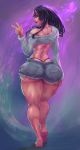 1girl ass black_hair capcom cutesexyrobutts highlights juri_han large_ass long_hair looking_at_viewer looking_back panties short_shorts standing street_fighter thick_thighs thighs thong v w whale_tail wide_hips
