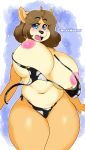  ! &lt;3 1girl 1girl 2018 anthro arnachy belly big_breasts bikini blue_eyes blush bouncing_breasts breasts brown_hair canine clothed clothing cow_print deep_navel digital_media_(artwork) dog furry hair high_res huge_breasts june_(jinu) lactating mammal navel nipples open_mouth shiba_inu slightly_chubby surprise swimsuit thick_thighs topless voluptuous wardrobe_malfunction wide_hips 