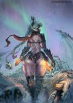  1girl ass bard-bot braided_hair cutesexyrobutts juno large_ass long_hair looking_at_viewer looking_back monster_hunter ponytail shiny shiny_skin solo standing thick_thighs thigh_gap thighs toned white_hair wide_hips 