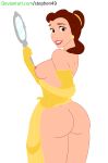  1girl ass beauty_and_the_beast breasts brown_eyes brown_hair disney dress dress_lift female female_only gloves looking_at_viewer looking_back mirror no_bra no_panties no_underwear partially_clothed princess_belle stephen49 transparent_background 