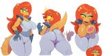  1girl 2017 anthro areola ass big_breasts blush breasts butt_slap cosma furry hair half-closed_eyes high_res lizard looking_at_viewer nipples ok_k.o.!:_let&#039;s_be_heroes open_mouth red_hair reptile scalie simple_background slap sssonic2 tears white_background yellow_eyes 