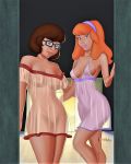  breasts daphne_blake erect_nipples glasses lingerie nightgown scooby-doo see-through shaved_pussy thighs transparent_clothing velma_dinkley 
