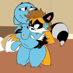  1girl ambiguous_penetration anthro bed blue_fur breasts canine cartoon_network fourball fox fur furry male male/female mammal milf nicole_watterson nipples nude parent penetration teeth the_amazing_world_of_gumball tongue 